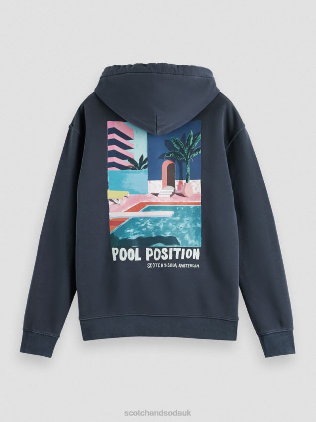 Scotch & Soda Men Garment-Dyed Artwork Hoodie LP48HB529 Clothing Navy