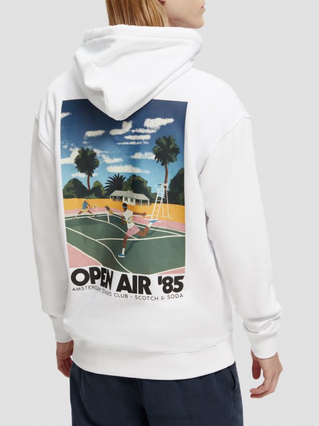 Scotch & Soda Men Garment-Dyed Artwork Hoodie LP48HB530 Clothing White