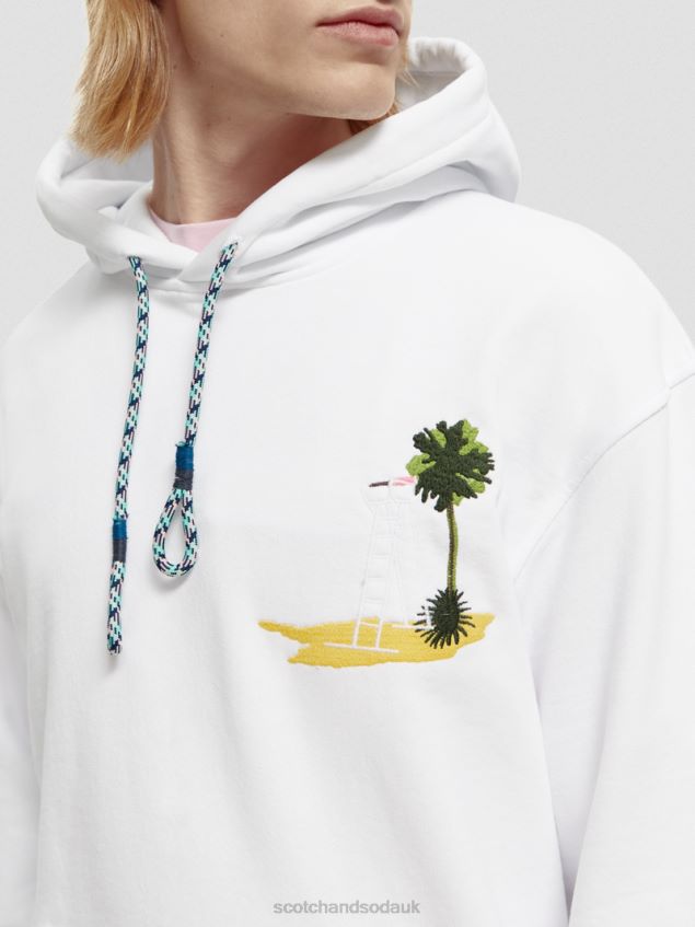 Scotch & Soda Men Garment-Dyed Artwork Hoodie LP48HB530 Clothing White