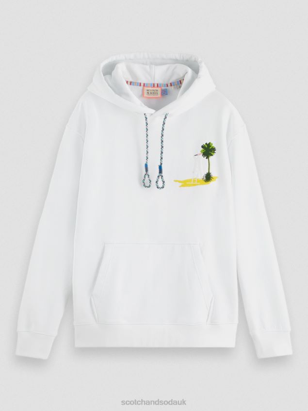 Scotch & Soda Men Garment-Dyed Artwork Hoodie LP48HB530 Clothing White