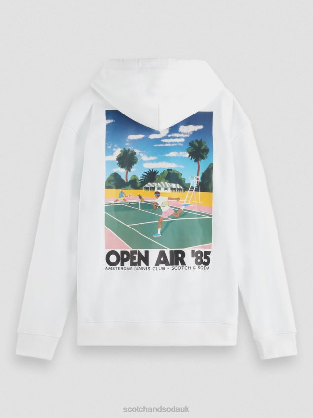 Scotch & Soda Men Garment-Dyed Artwork Hoodie LP48HB530 Clothing White