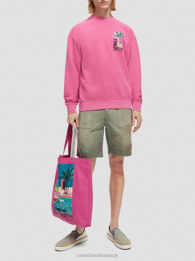 Scotch & Soda Men Garment-Dyed Artwork Sweatshirt LP48HB531 Clothing Cerise