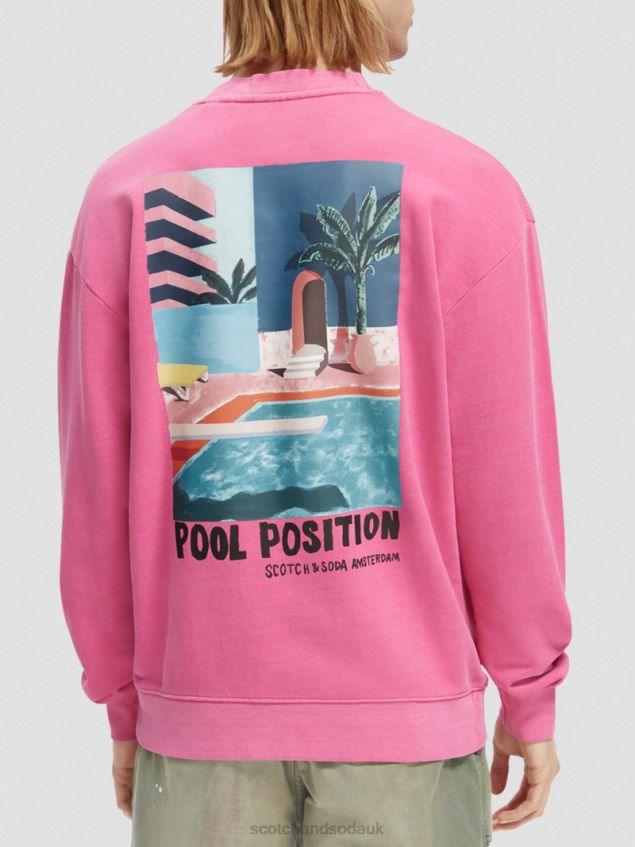 Scotch & Soda Men Garment-Dyed Artwork Sweatshirt LP48HB531 Clothing Cerise