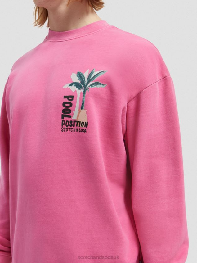 Scotch & Soda Men Garment-Dyed Artwork Sweatshirt LP48HB531 Clothing Cerise