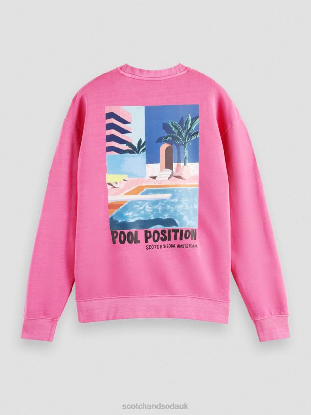 Scotch & Soda Men Garment-Dyed Artwork Sweatshirt LP48HB531 Clothing Cerise