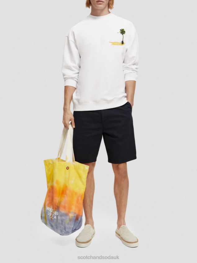 Scotch & Soda Men Garment-Dyed Artwork Sweatshirt LP48HB532 Clothing White