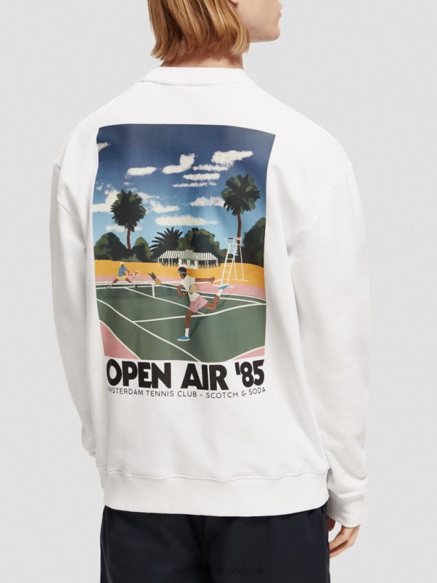 Scotch & Soda Men Garment-Dyed Artwork Sweatshirt LP48HB532 Clothing White