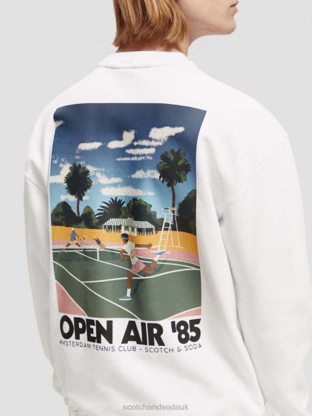 Scotch & Soda Men Garment-Dyed Artwork Sweatshirt LP48HB532 Clothing White