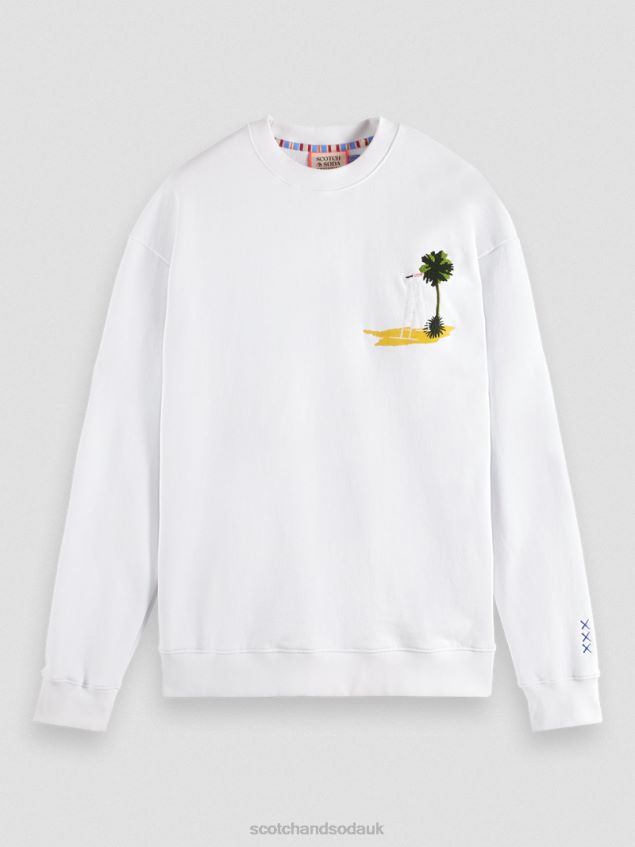 Scotch & Soda Men Garment-Dyed Artwork Sweatshirt LP48HB532 Clothing White