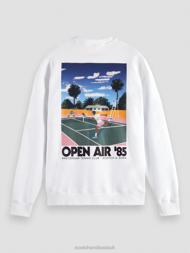 Scotch & Soda Men Garment-Dyed Artwork Sweatshirt LP48HB532 Clothing White