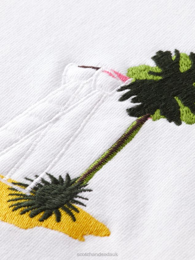 Scotch & Soda Men Garment-Dyed Artwork Sweatshirt LP48HB532 Clothing White