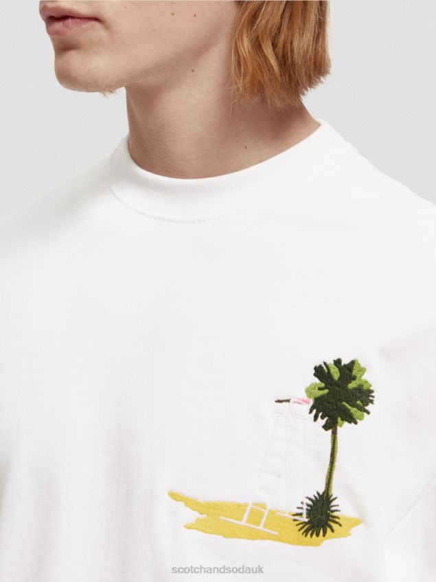 Scotch & Soda Men Garment-Dyed Artwork Sweatshirt LP48HB532 Clothing White