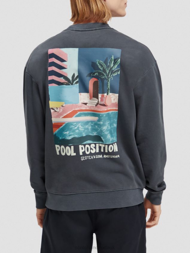 Scotch & Soda Men Garment-Dyed Artwork Sweatshirt LP48HB533 Clothing Navy