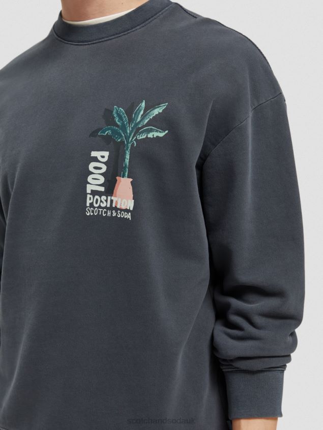 Scotch & Soda Men Garment-Dyed Artwork Sweatshirt LP48HB533 Clothing Navy