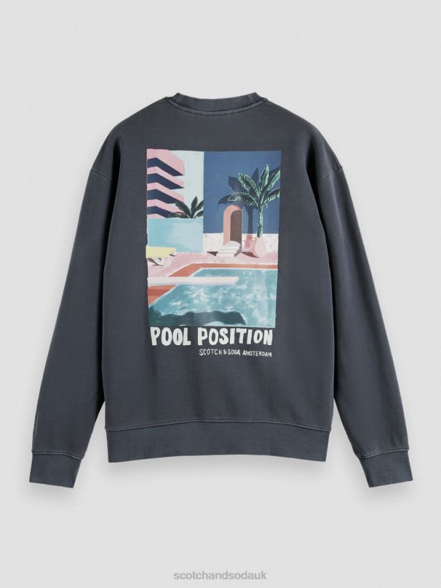 Scotch & Soda Men Garment-Dyed Artwork Sweatshirt LP48HB533 Clothing Navy