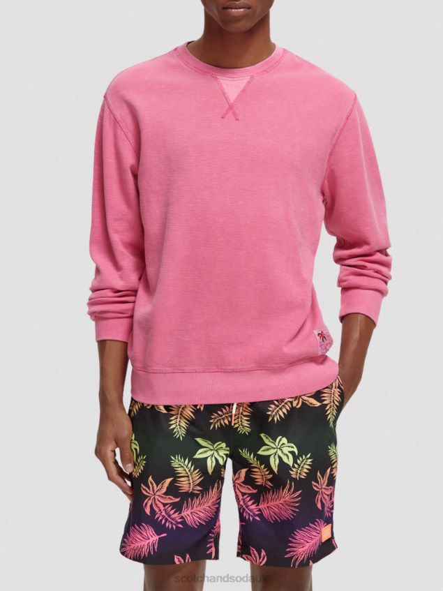 Scotch & Soda Men Garment-Dyed Crewneck Sweatshirt LP48HB536 Clothing Cerise