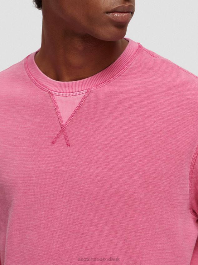 Scotch & Soda Men Garment-Dyed Crewneck Sweatshirt LP48HB536 Clothing Cerise
