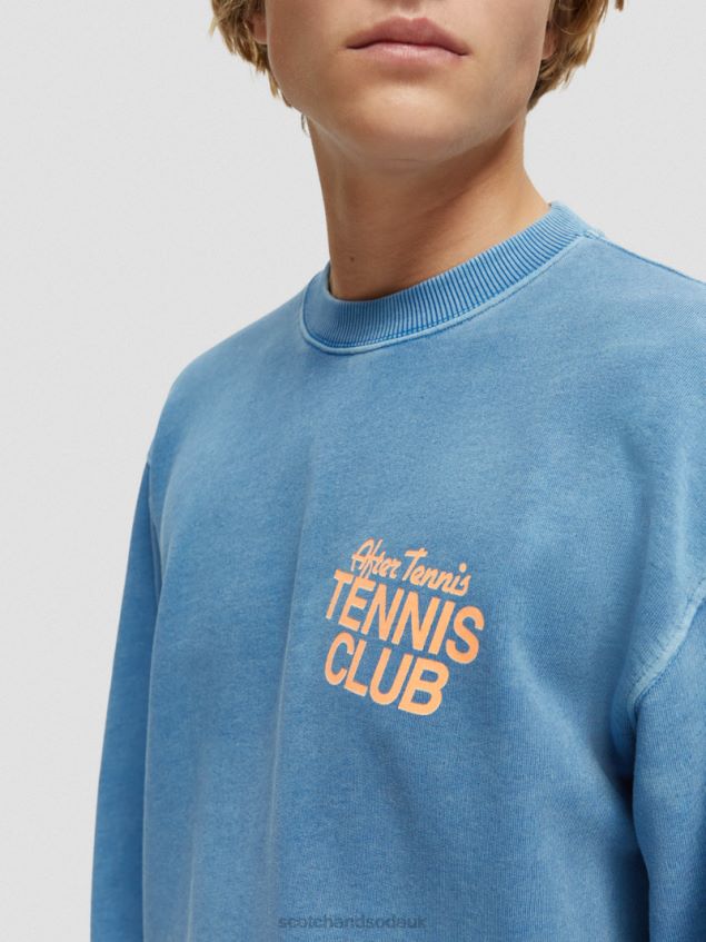 Scotch & Soda Men Garment-Dyed Crewneck Sweatshirt LP48HB556 Clothing Riviera Blue