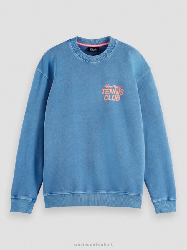 Scotch & Soda Men Garment-Dyed Crewneck Sweatshirt LP48HB556 Clothing Riviera Blue