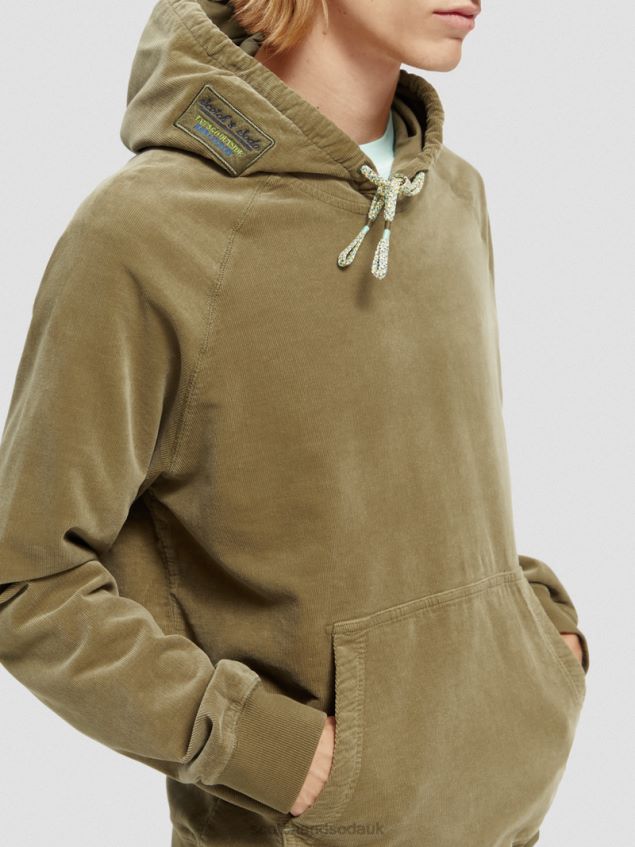 Scotch & Soda Men Organic Cotton Corduroy Hoodie LP48HB508 Clothing Khaki