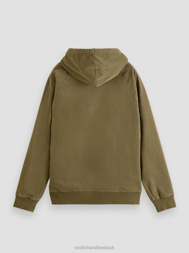 Scotch & Soda Men Organic Cotton Corduroy Hoodie LP48HB508 Clothing Khaki