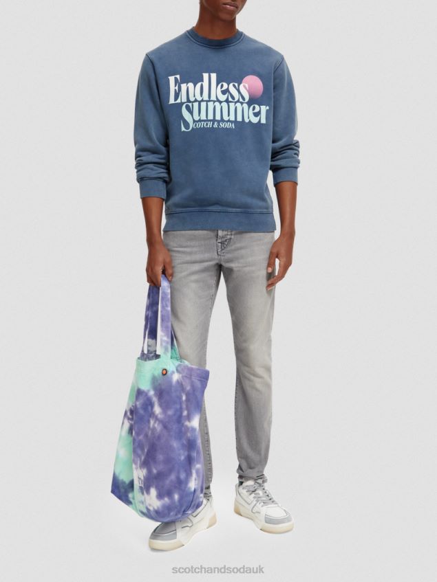 Scotch & Soda Men Regular Fit Garment-Dyed Graphic Crewneck Sweatshirt LP48HB539 Clothing Marine