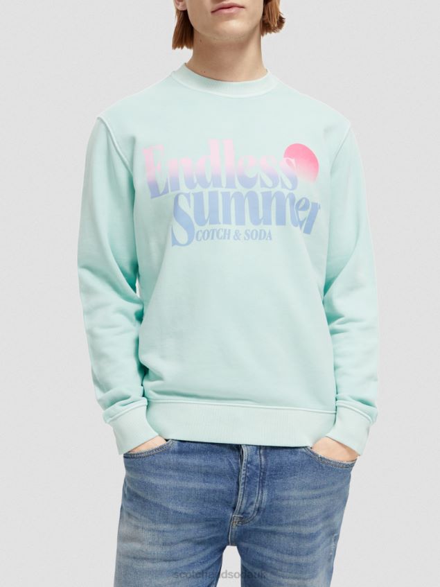 Scotch & Soda Men Regular Fit Garment-Dyed Graphic Crewneck Sweatshirt LP48HB540 Clothing Bay