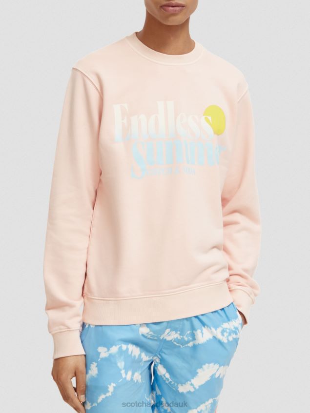 Scotch & Soda Men Regular Fit Garment-Dyed Graphic Crewneck Sweatshirt LP48HB541 Clothing Rose