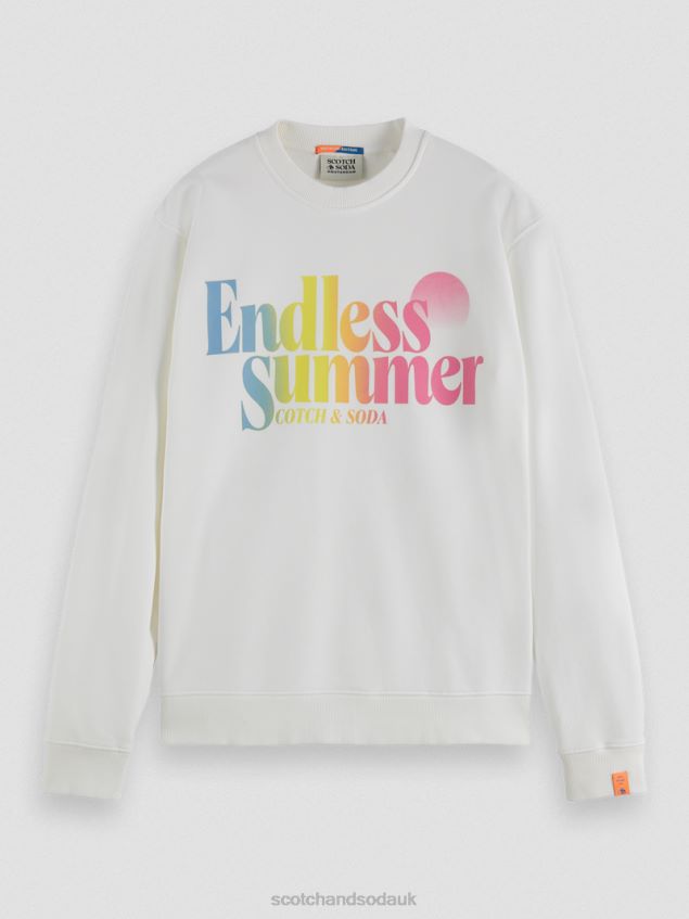 Scotch & Soda Men Regular Fit Garment-Dyed Graphic Crewneck Sweatshirt LP48HB543 Clothing White