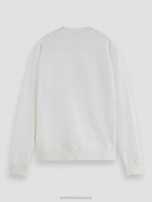 Scotch & Soda Men Regular Fit Garment-Dyed Graphic Crewneck Sweatshirt LP48HB543 Clothing White