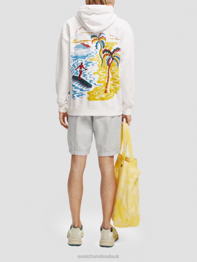 Scotch & Soda Men Relaxed Fit Artwork Hoodie LP48HB547 Clothing White