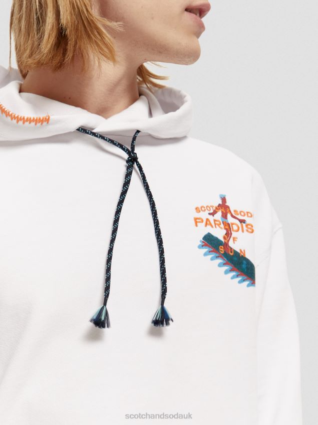 Scotch & Soda Men Relaxed Fit Artwork Hoodie LP48HB547 Clothing White