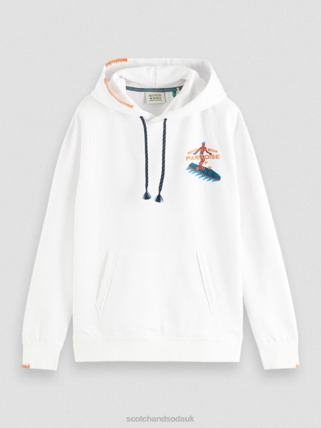 Scotch & Soda Men Relaxed Fit Artwork Hoodie LP48HB547 Clothing White