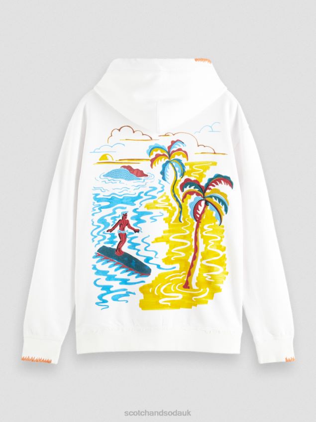 Scotch & Soda Men Relaxed Fit Artwork Hoodie LP48HB547 Clothing White