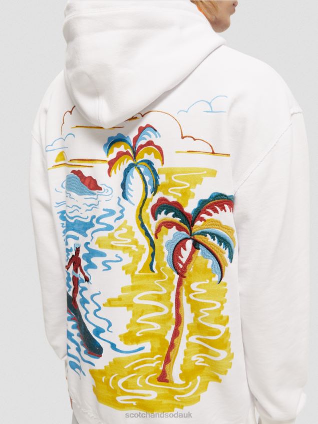 Scotch & Soda Men Relaxed Fit Artwork Hoodie LP48HB547 Clothing White