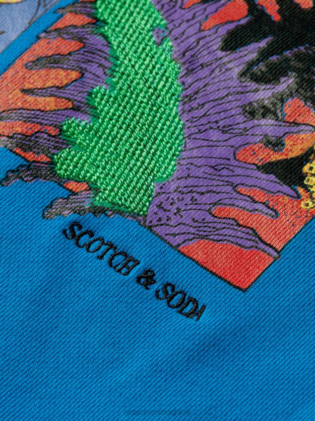 Scotch & Soda Men Relaxed Fit Artwork Organic Cotton Hoodie LP48HB526 Clothing Iris Blue