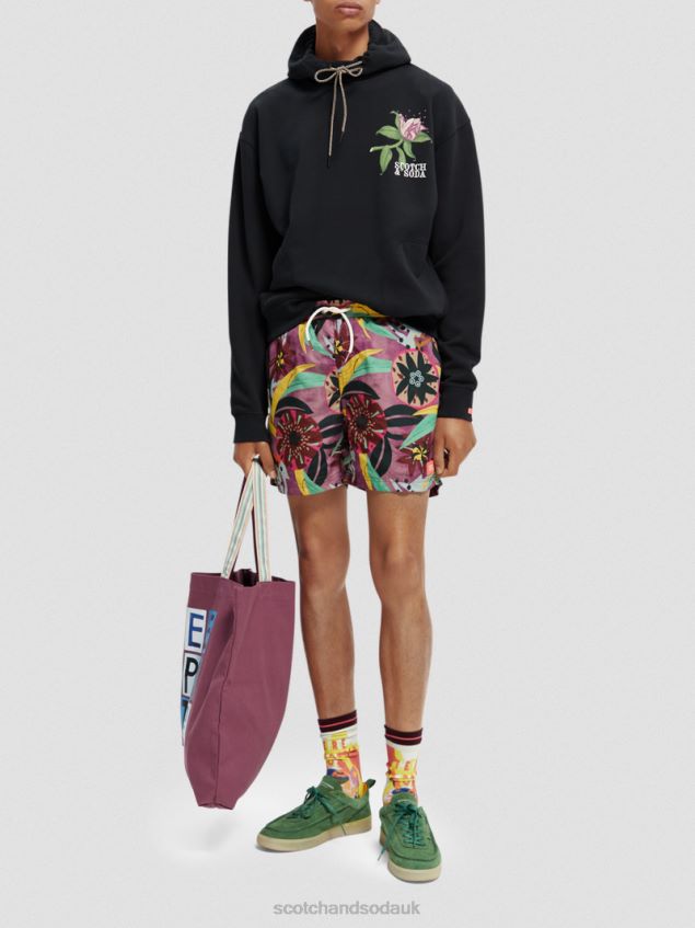 Scotch & Soda Men Relaxed Fit Artwork Organic Cotton Hoodie LP48HB527 Clothing Black