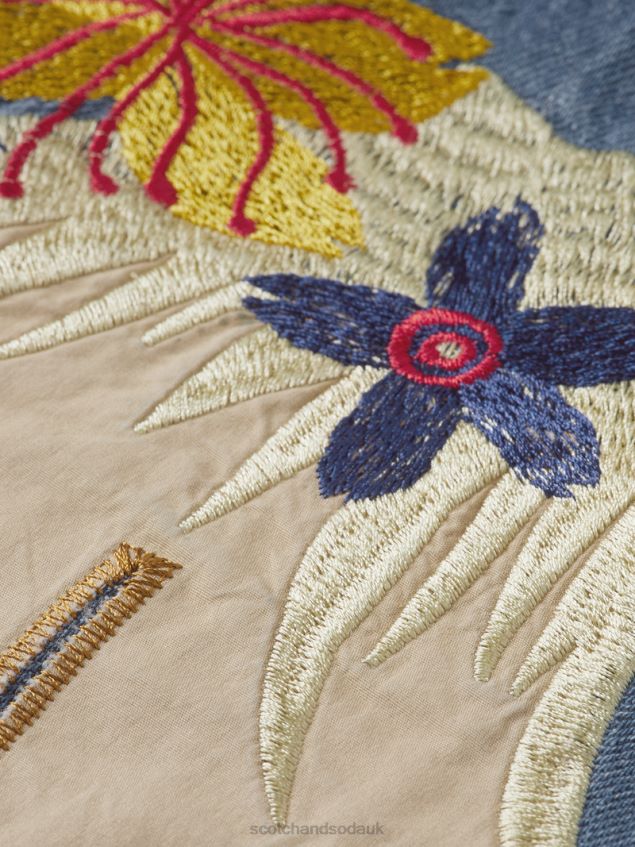 Scotch & Soda Men Embroidered Denim Kimono Jacket LP48HB558 Clothing Washed Indigo