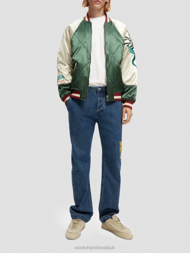 Scotch & Soda Men Embroidered Satin Bomber Jacket LP48HB559 Clothing Combo A