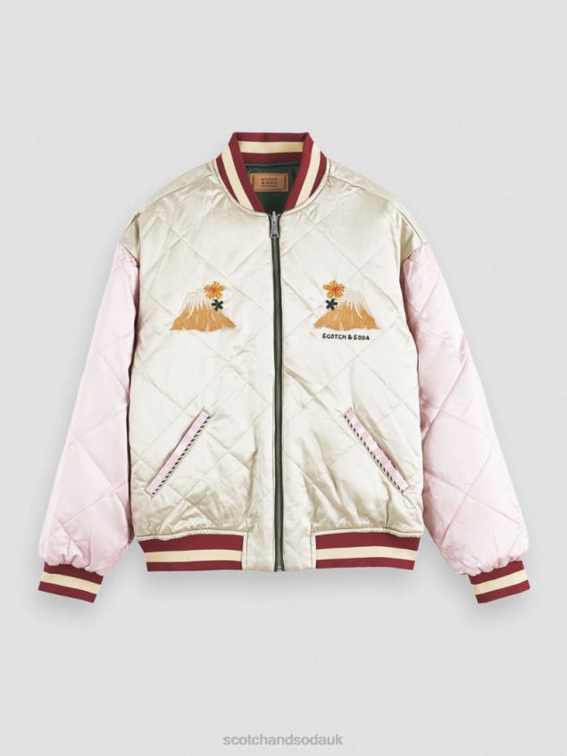 Scotch & Soda Men Embroidered Satin Bomber Jacket LP48HB559 Clothing Combo A