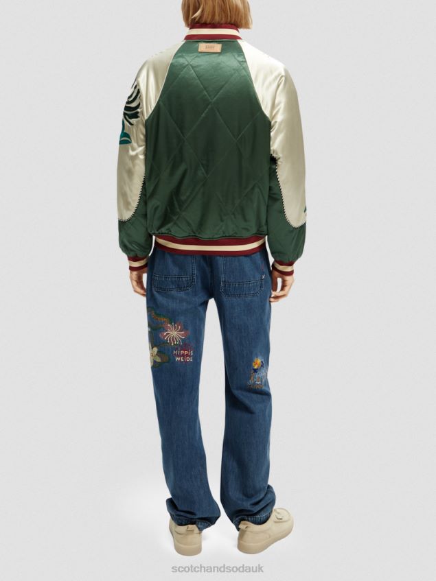 Scotch & Soda Men Embroidered Satin Bomber Jacket LP48HB559 Clothing Combo A