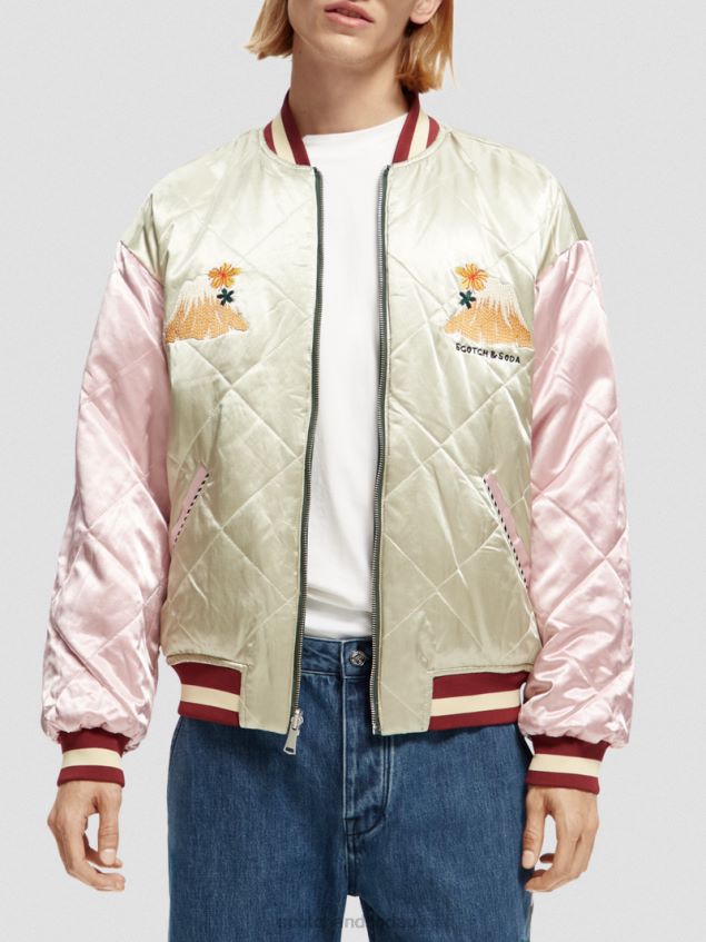 Scotch & Soda Men Embroidered Satin Bomber Jacket LP48HB559 Clothing Combo A