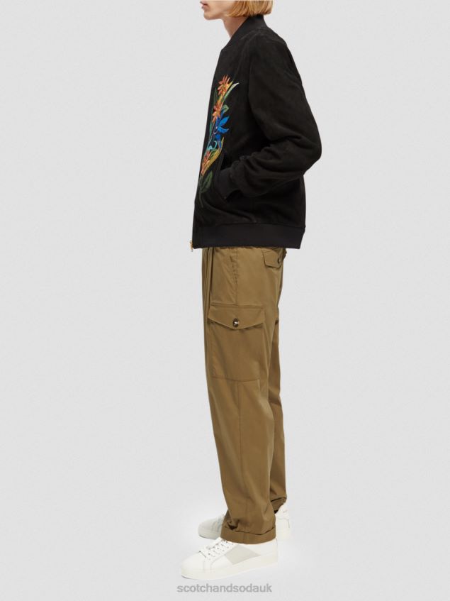 Scotch & Soda Men Embroidered Suede Bomber Jacket LP48HB563 Clothing Black