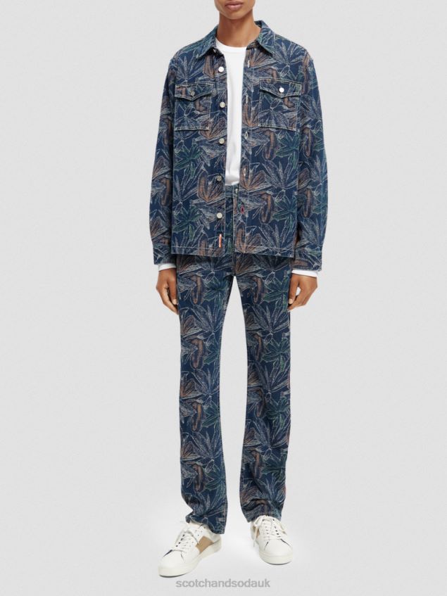 Scotch & Soda Men Jacquard Floral Denim Overshirt LP48HB572 Clothing Indigo Jacquard