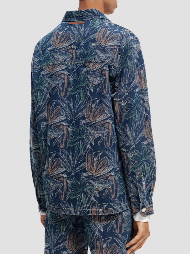 Scotch & Soda Men Jacquard Floral Denim Overshirt LP48HB572 Clothing Indigo Jacquard