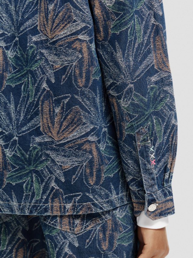 Scotch & Soda Men Jacquard Floral Denim Overshirt LP48HB572 Clothing Indigo Jacquard