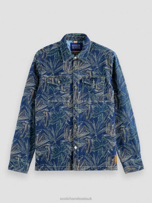 Scotch & Soda Men Jacquard Floral Denim Overshirt LP48HB572 Clothing Indigo Jacquard