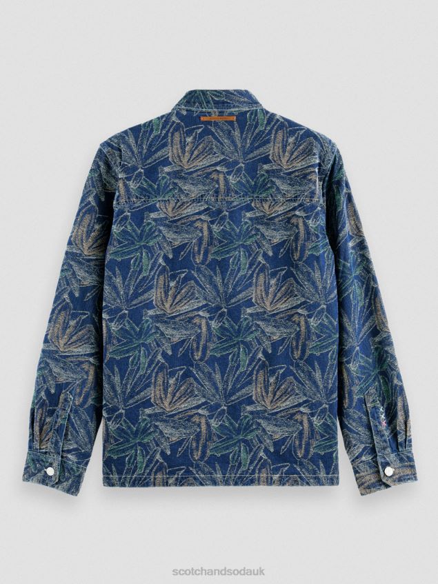 Scotch & Soda Men Jacquard Floral Denim Overshirt LP48HB572 Clothing Indigo Jacquard
