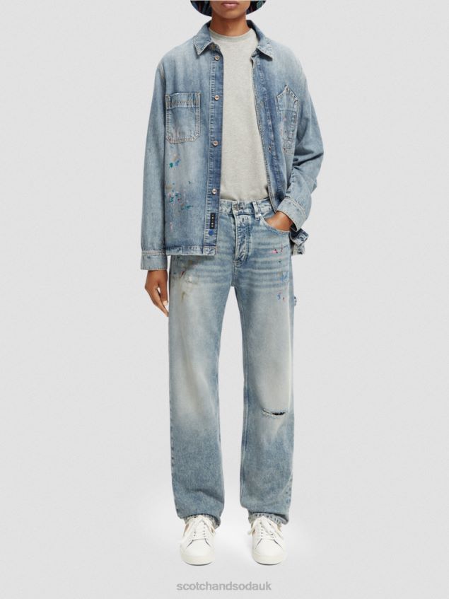 Scotch & Soda Men Denim Paint-Detailed Overshirt LP48HB313 Clothing Washed Indigo