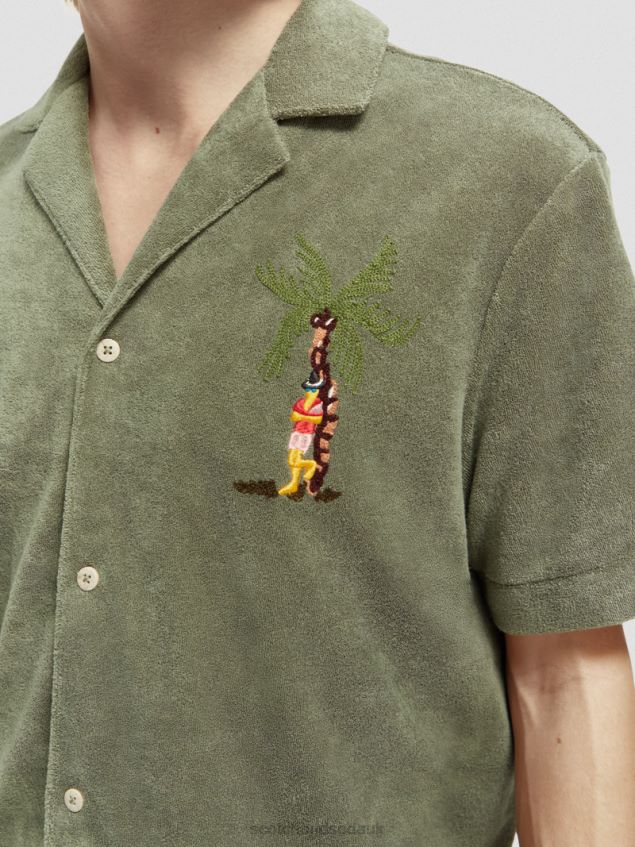 Scotch & Soda Men Embroidered Towelling Camp Shirt LP48HB295 Clothing Army